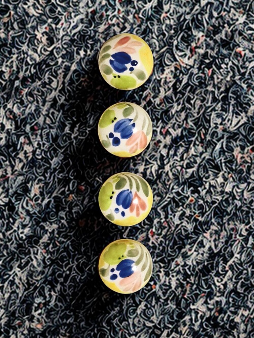 (4) Pcs 1970's Vintage Hand Painted Porcelain Floral Knob Cabinet Pulls